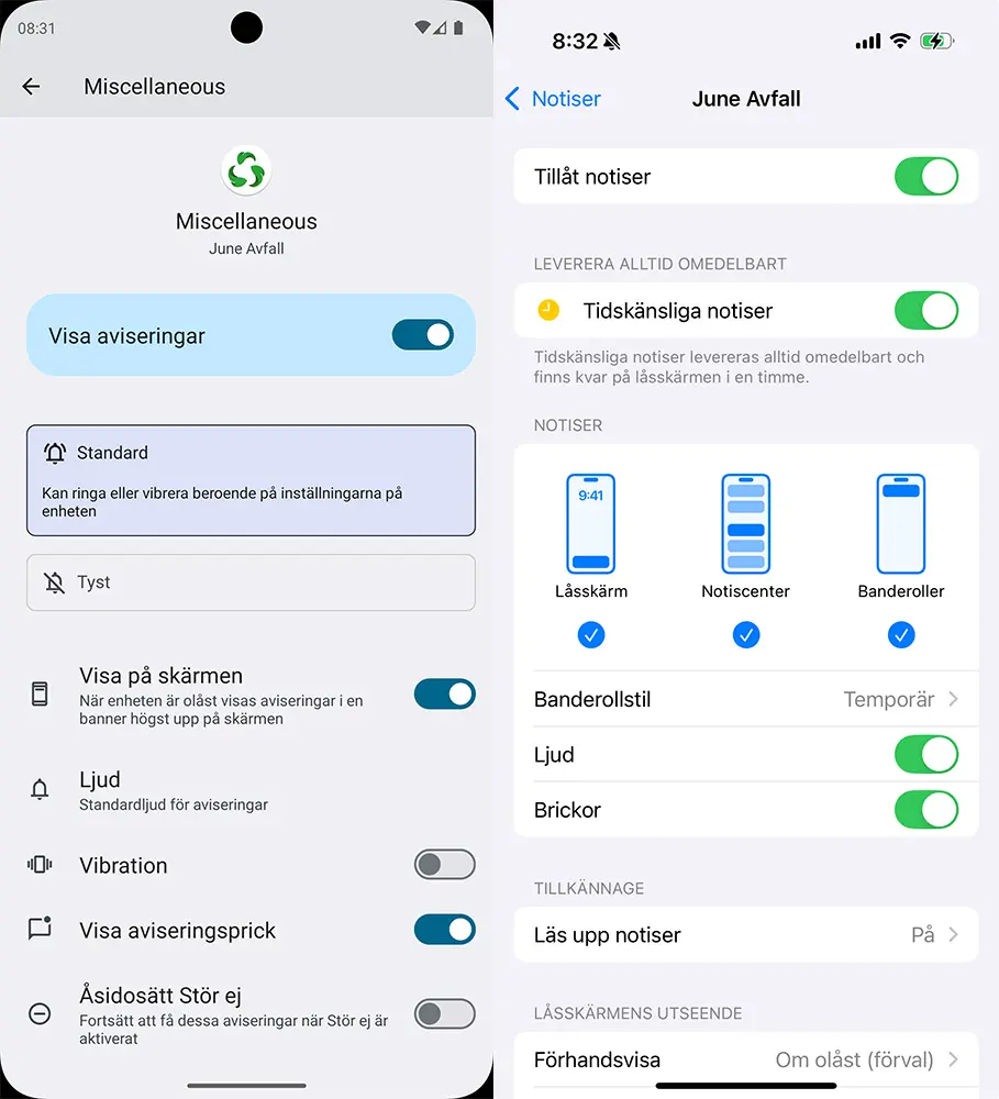 Skärmbilder av en Android och en IOS.