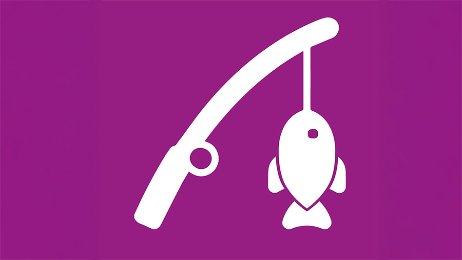 Symbol med fisk på fiskespö.